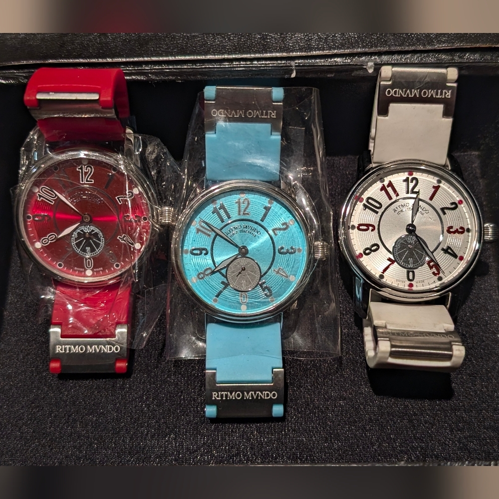 Lot of 3 Ritmo Mundo Divina Swiss Made Silver Tone WR 5ATM Unisex Wrist Watches